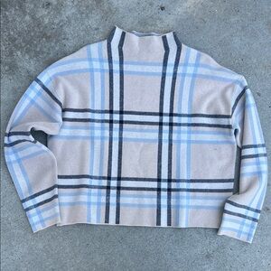 Tahari Blue and Gray Plaid Turtleneck Sweater